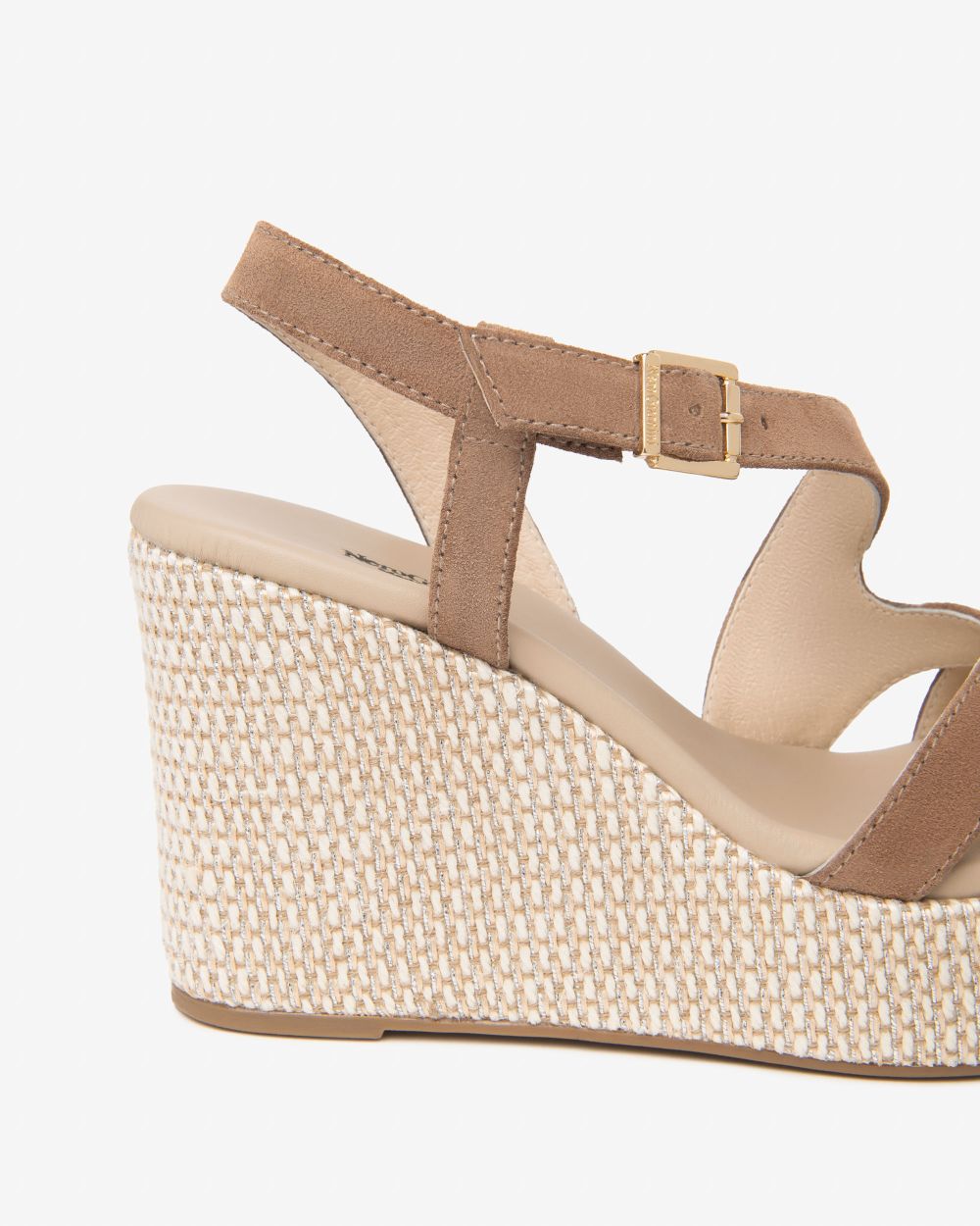 Nerogiardini camel suede wedge leather sandals