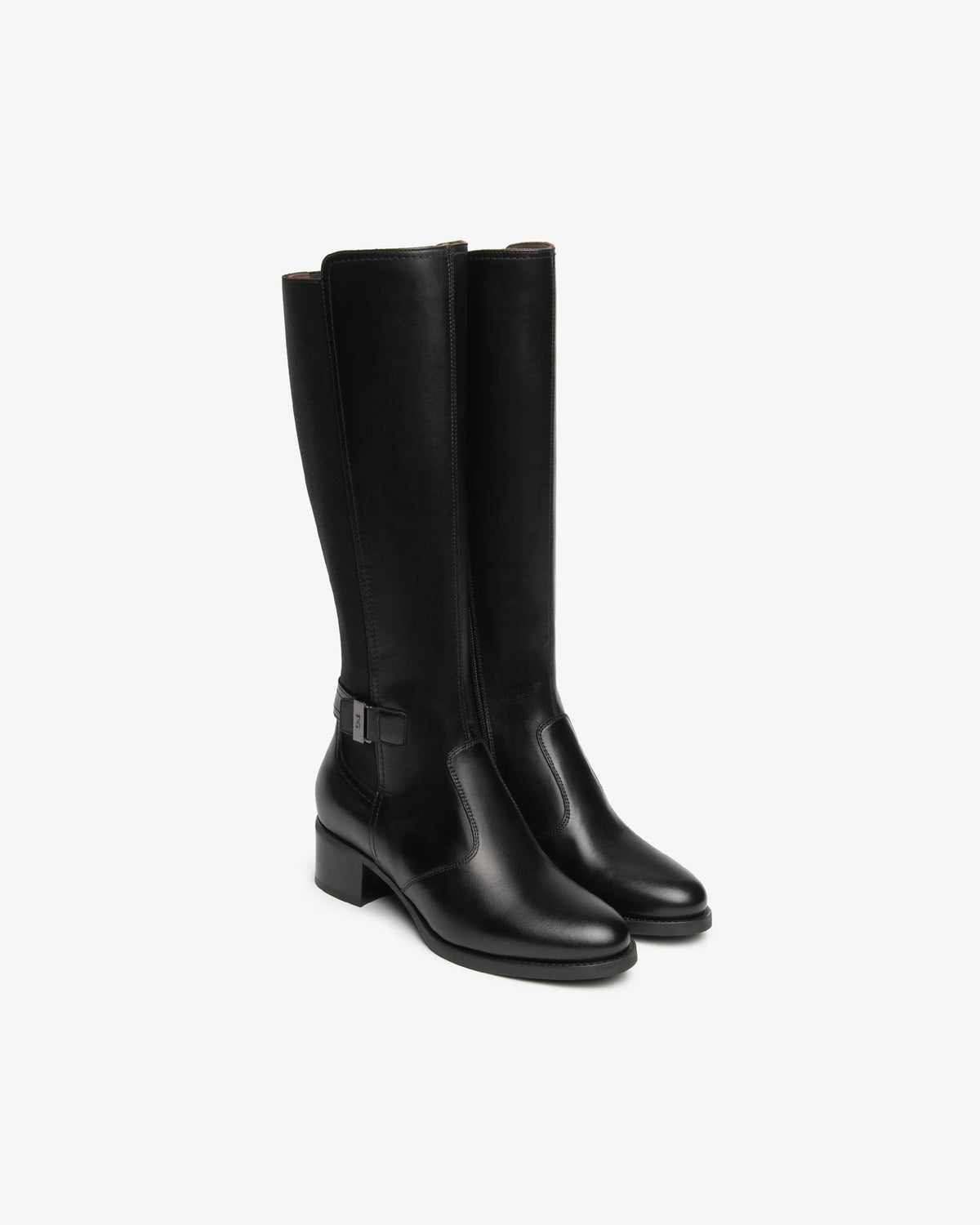 NeroGiardini black leather and fabric knee high boots