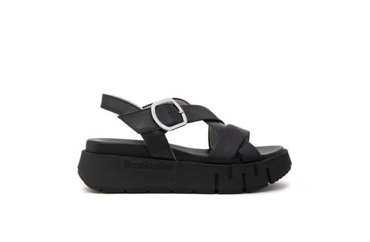 Nerogiardini black leather platform sandals