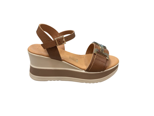 Oh My Sandals tan leather wedge platform sandal