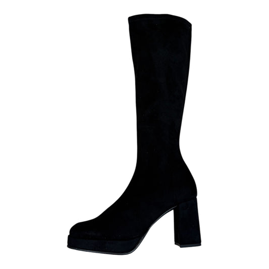 Miss Elastic black suede knee high platform boots M5B