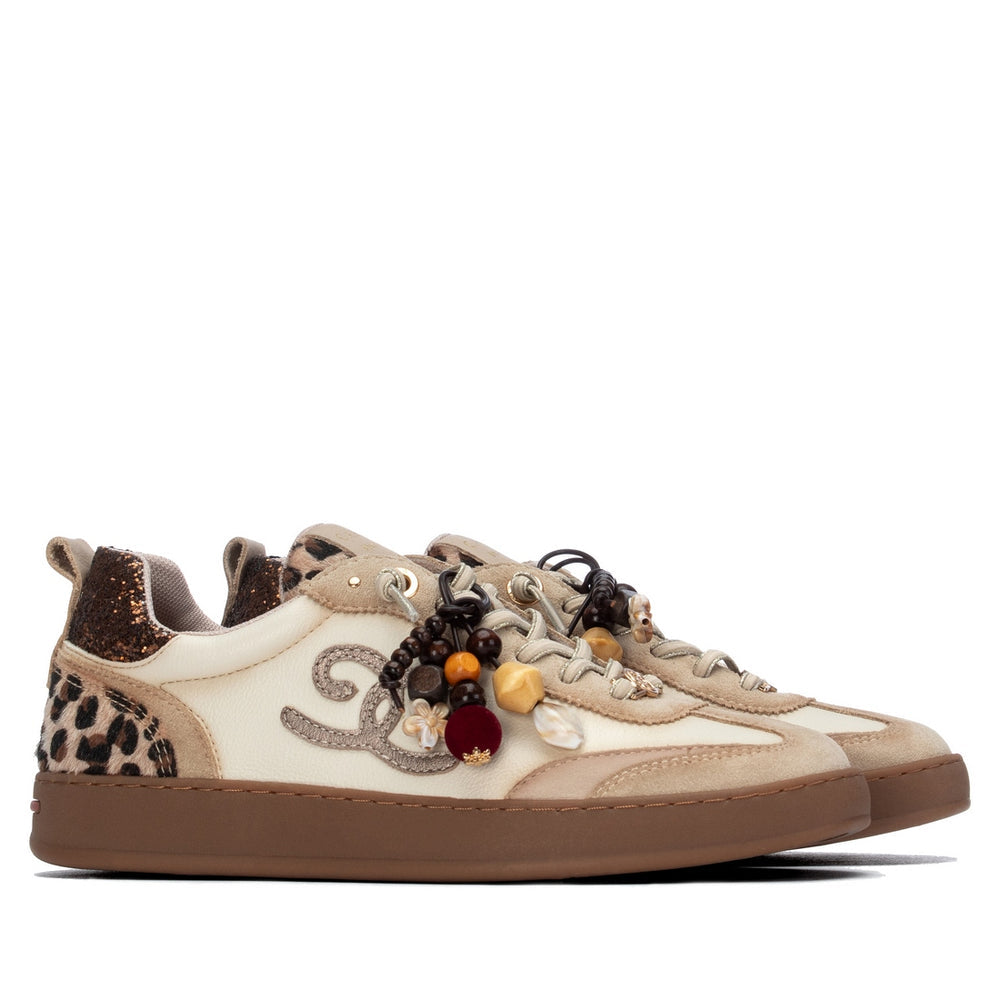 Carmela cream leather and suede sneakers