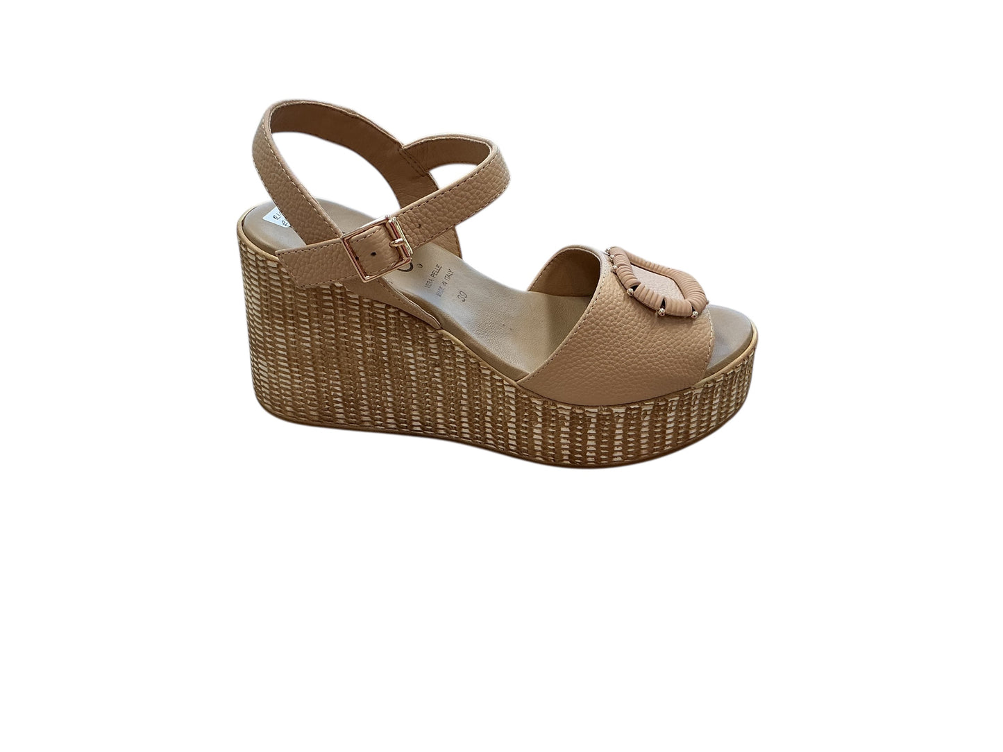 Repo beige wedge leather sandal with faux raffia effect - Melissakshoes