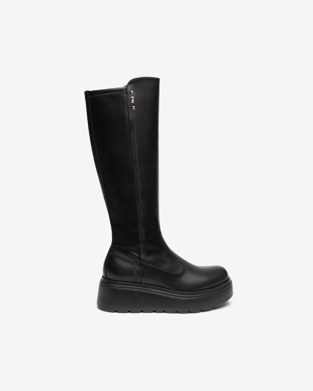 NeroGiardini black leather wedge knee highs