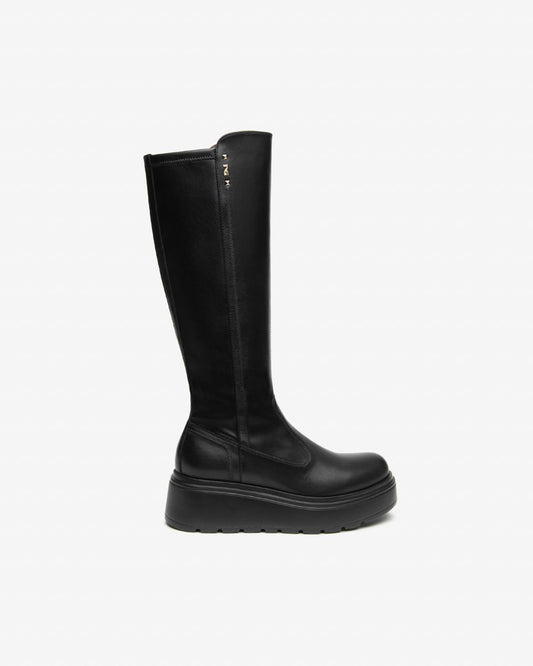 NeroGiardini black leather wedge knee highs