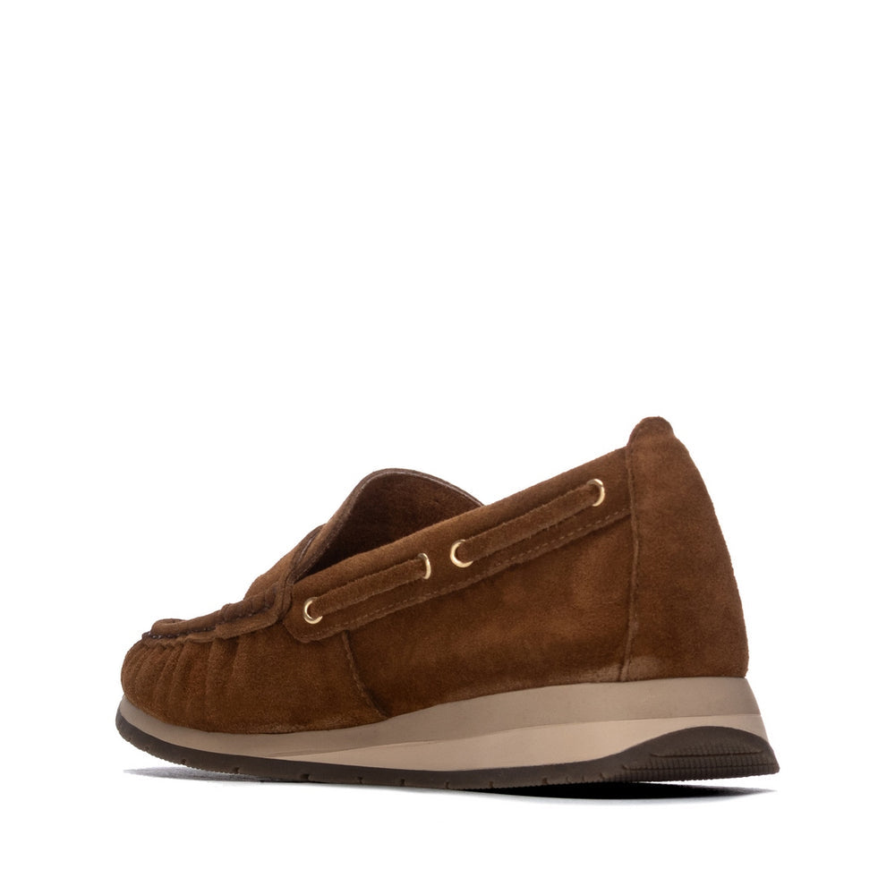 Carmela tan suede moccasins with wedge