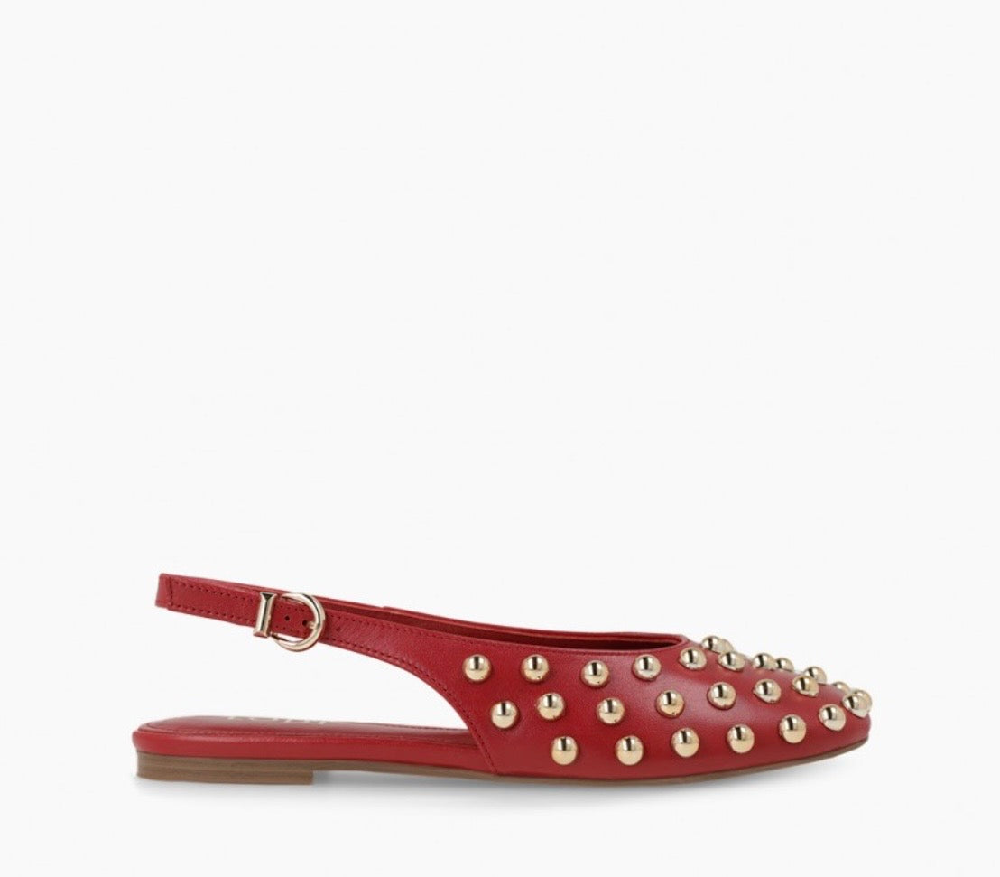 Lodi red leather ballet flat slingbacks with gold studs