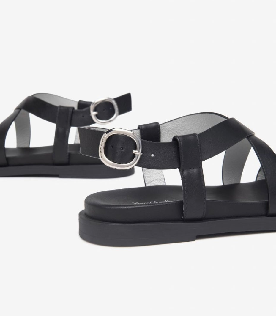 NeroGiardini black leather flat sandals