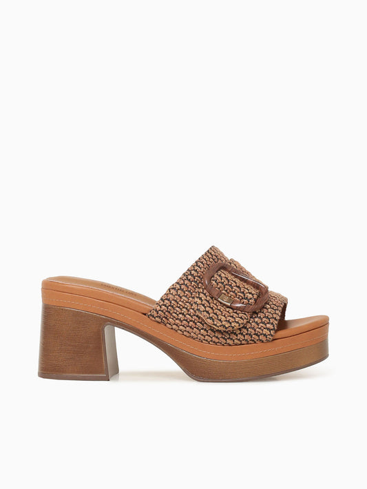 Carmela tan slip on mules with block heel - Melissakshoes