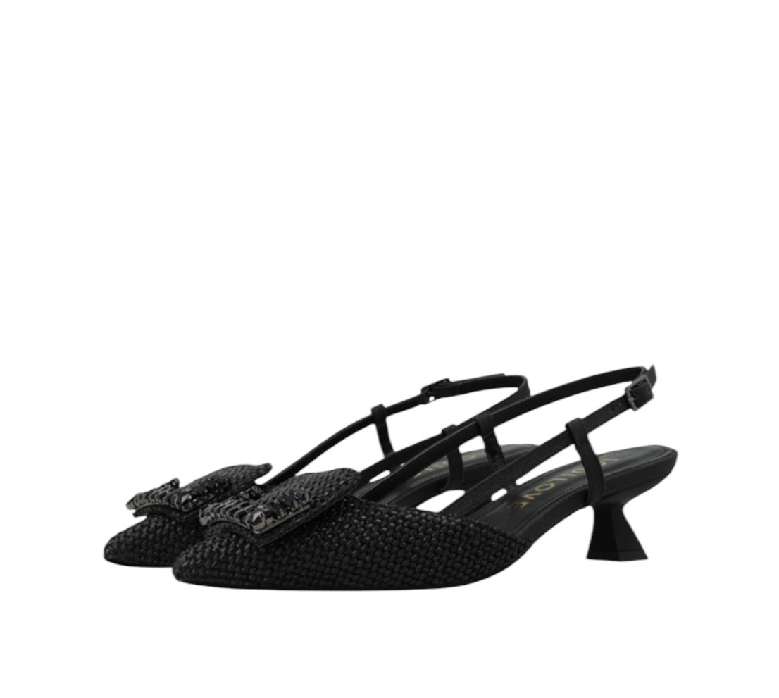 Lodi black raffia sling back