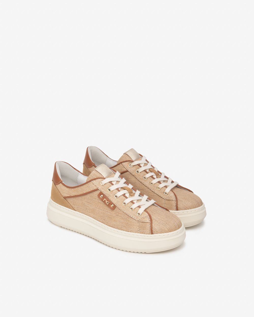NeroGiardini fabric and tan leather platform sneakers - Melissakshoes