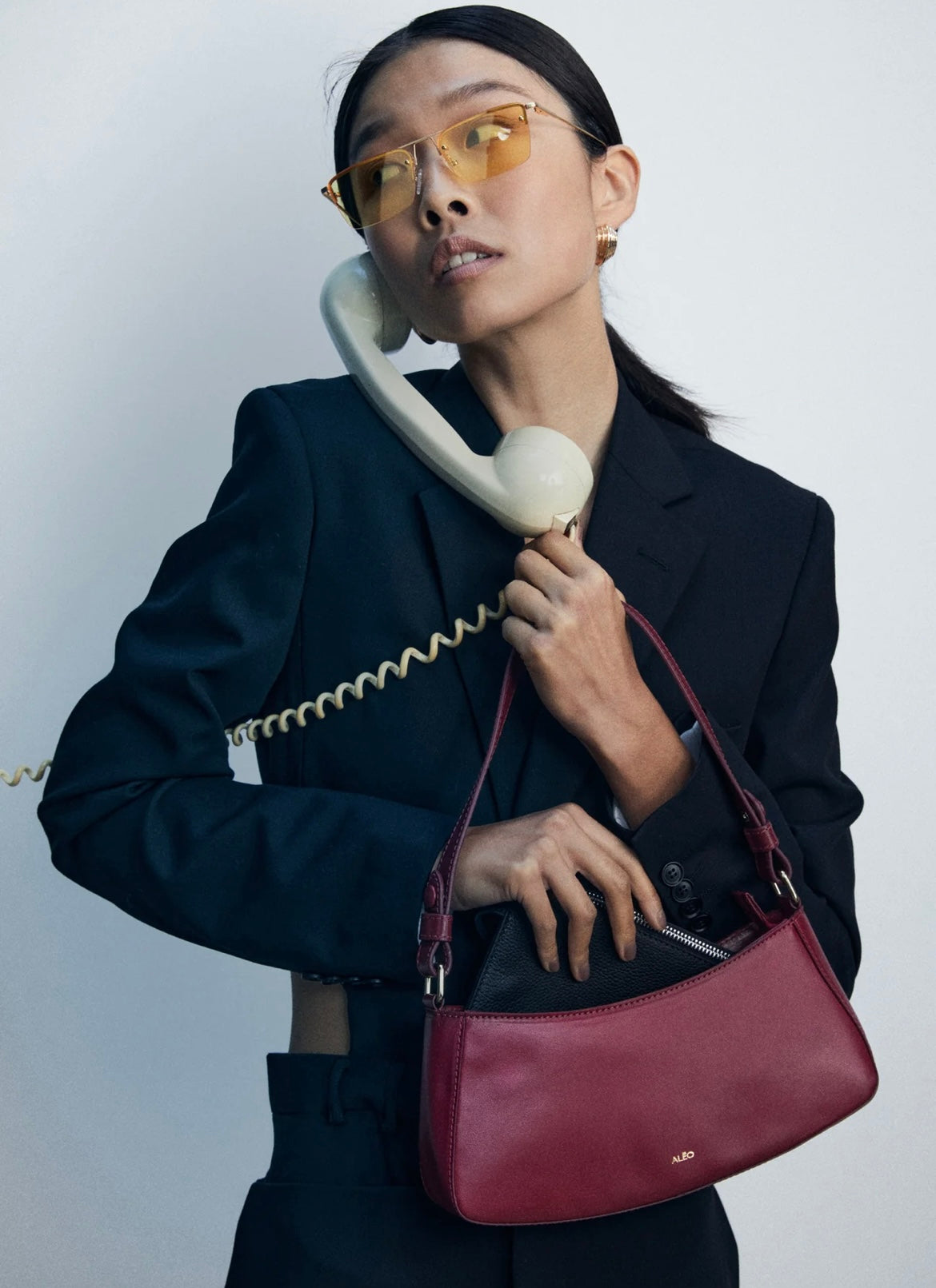 ALĒO Maria cranberry leather shoulder bag