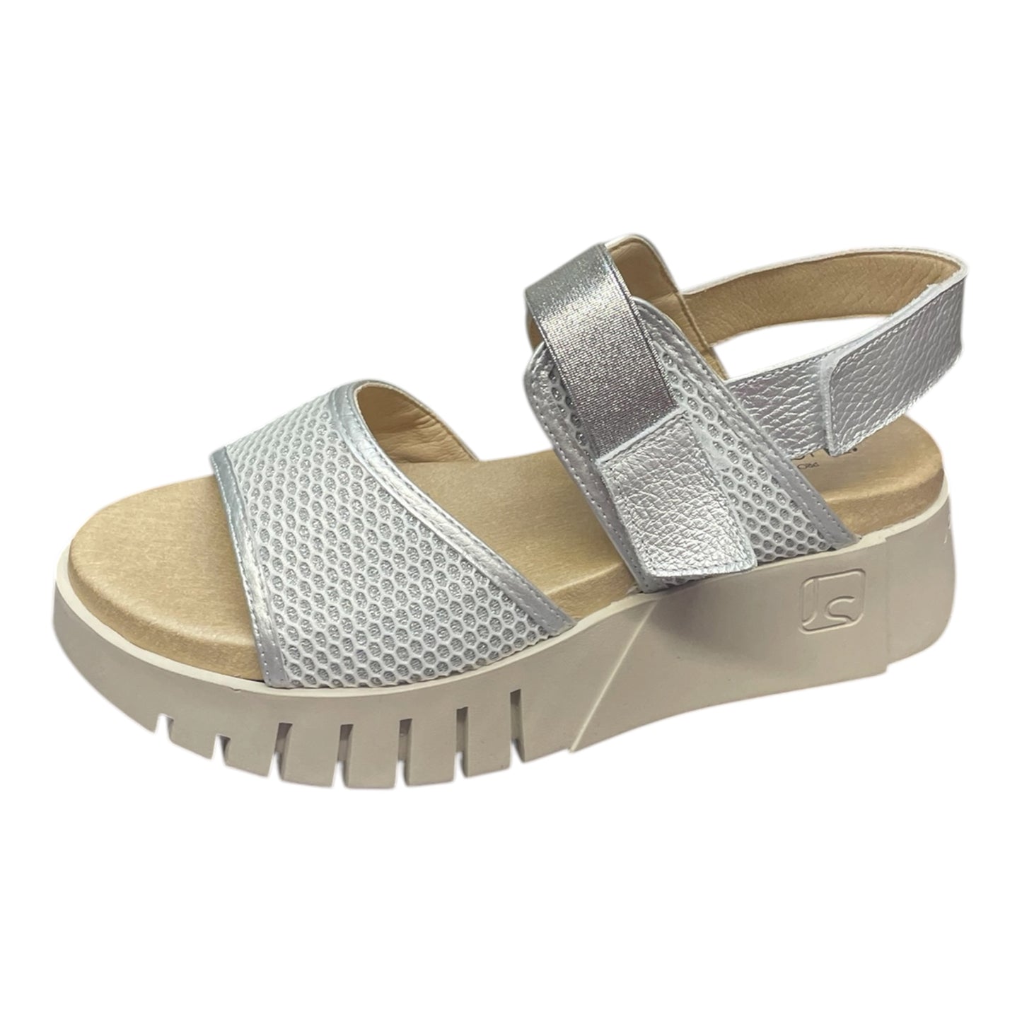 Jose Saenz silver mesh and leather platform sandals