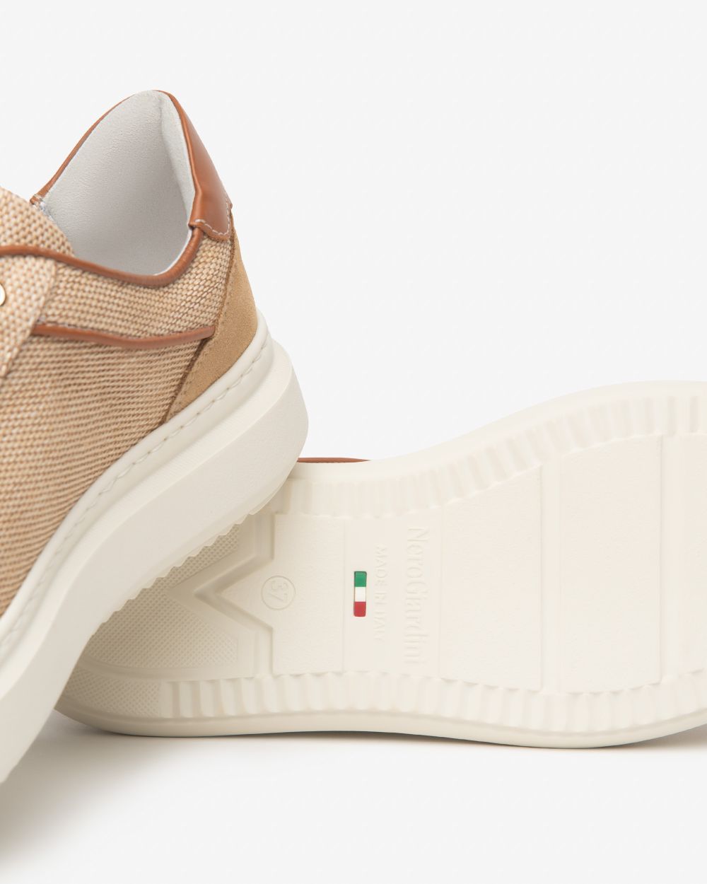 NeroGiardini fabric and tan leather platform sneakers - Melissakshoes