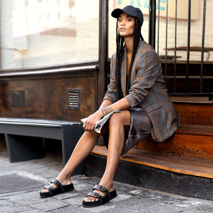 Paul Green black leather mules with silver studded detail - Melissakshoes