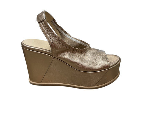Marco Moreo metallic gold leather platform wedge slingback sandal