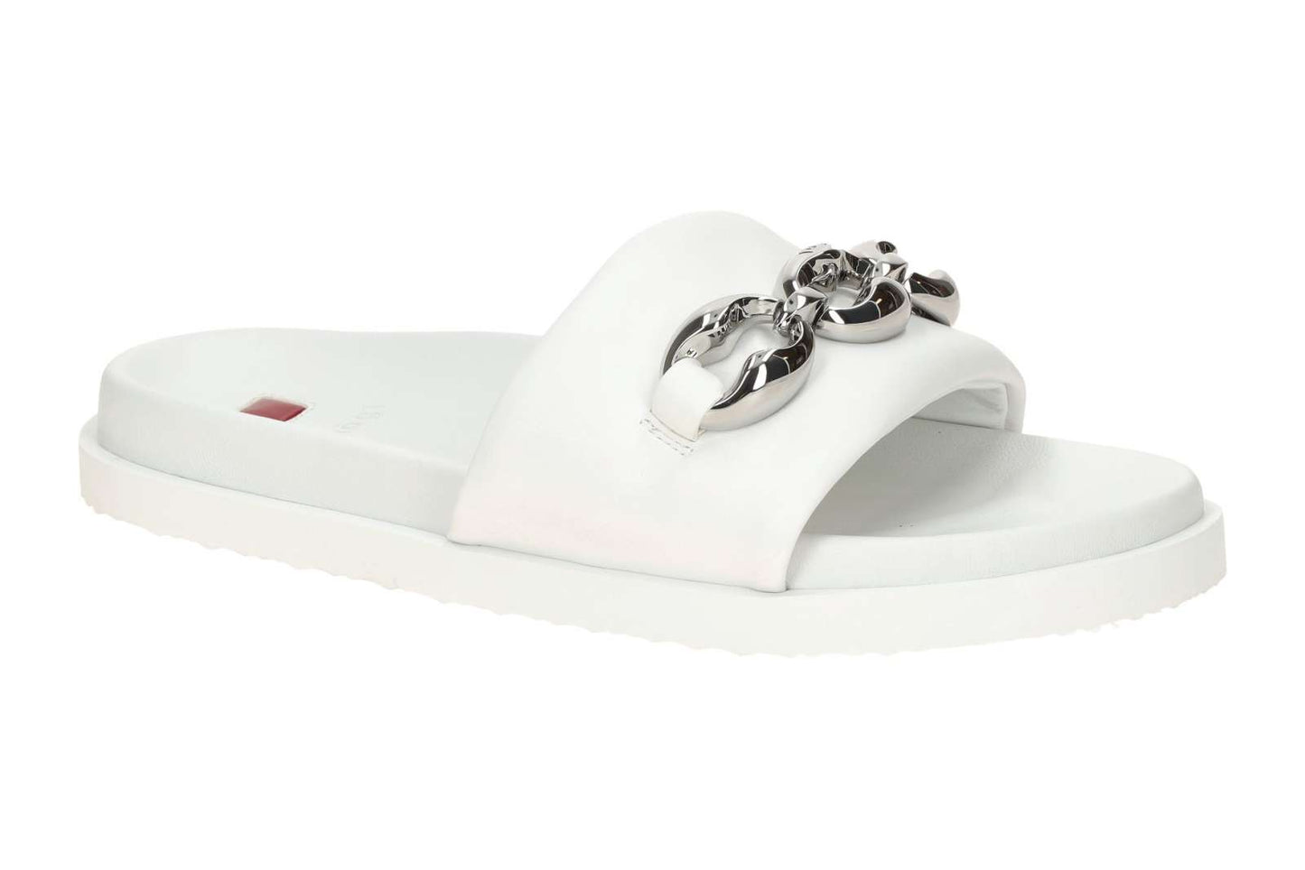 Hōgl white leather slides with silver chain detailing - Melissakshoes