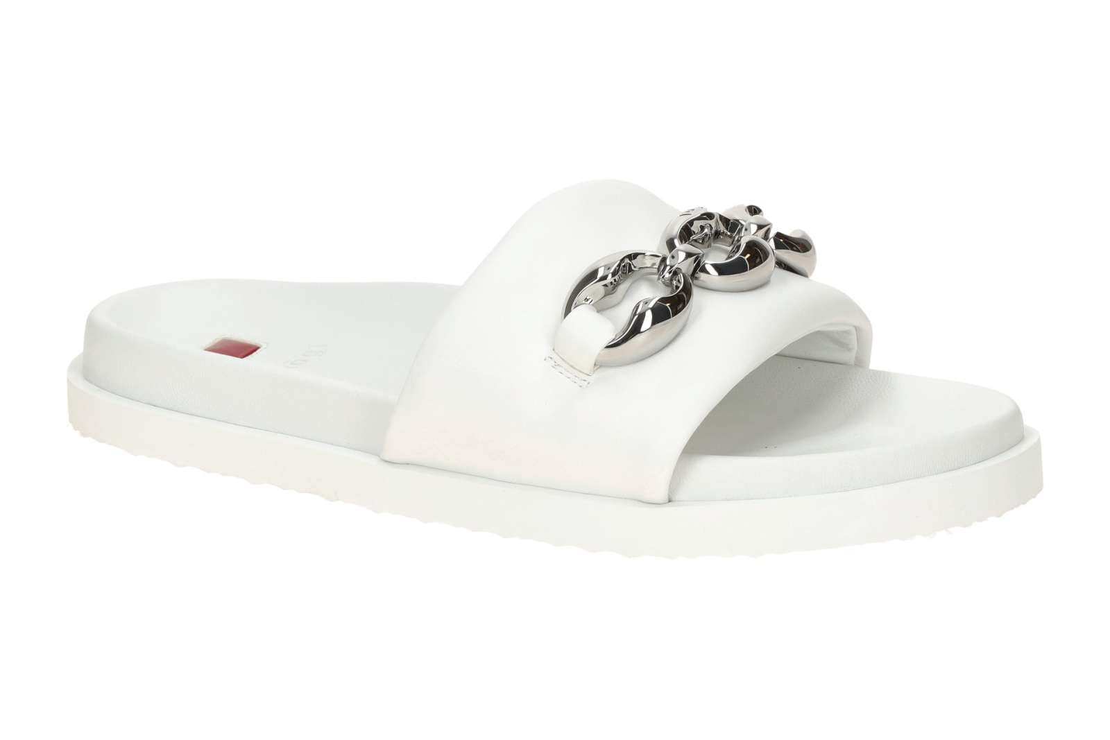 Hōgl white leather slides with silver chain detailing - Melissakshoes