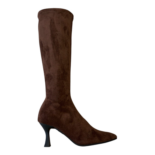 Miss Elastic chocolate brown suede effect knee high boots M10