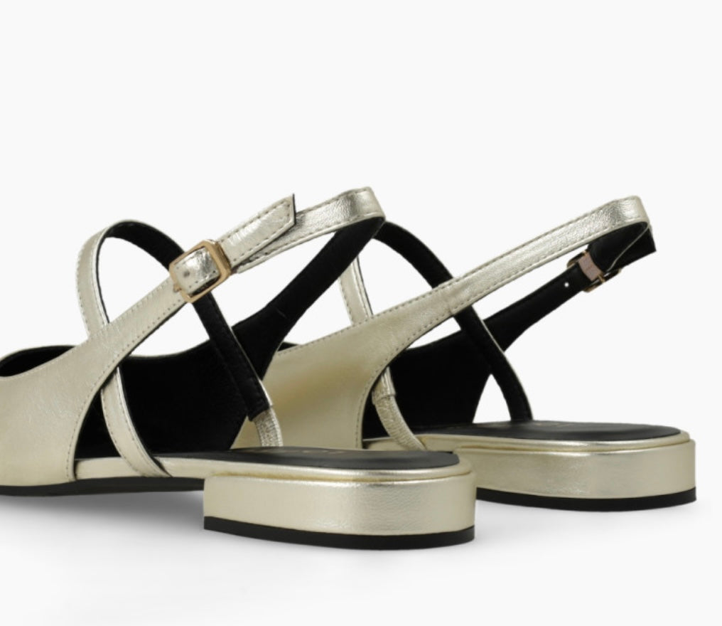 Lodi gold and black leather slingback ballerina flats
