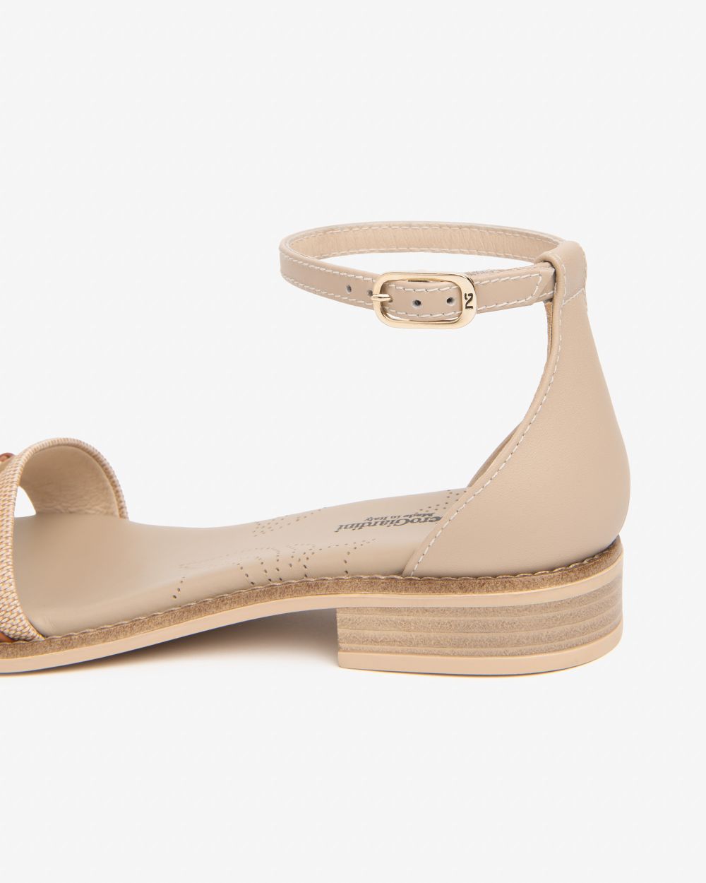 NeroGiardini Cream Leather and Canvas Strappy Sandals