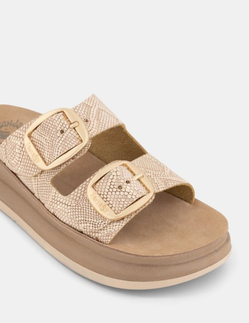 Fantasy sandals rose gold leather platform sandals