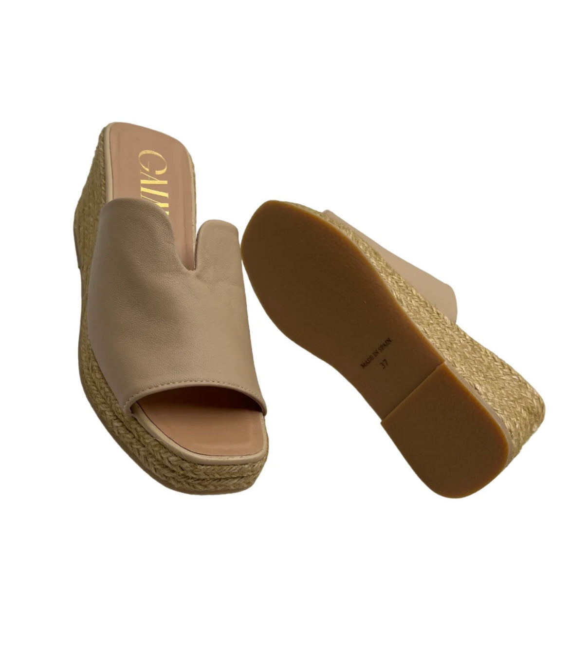 Gaimo beige leather slip on wedge sandals