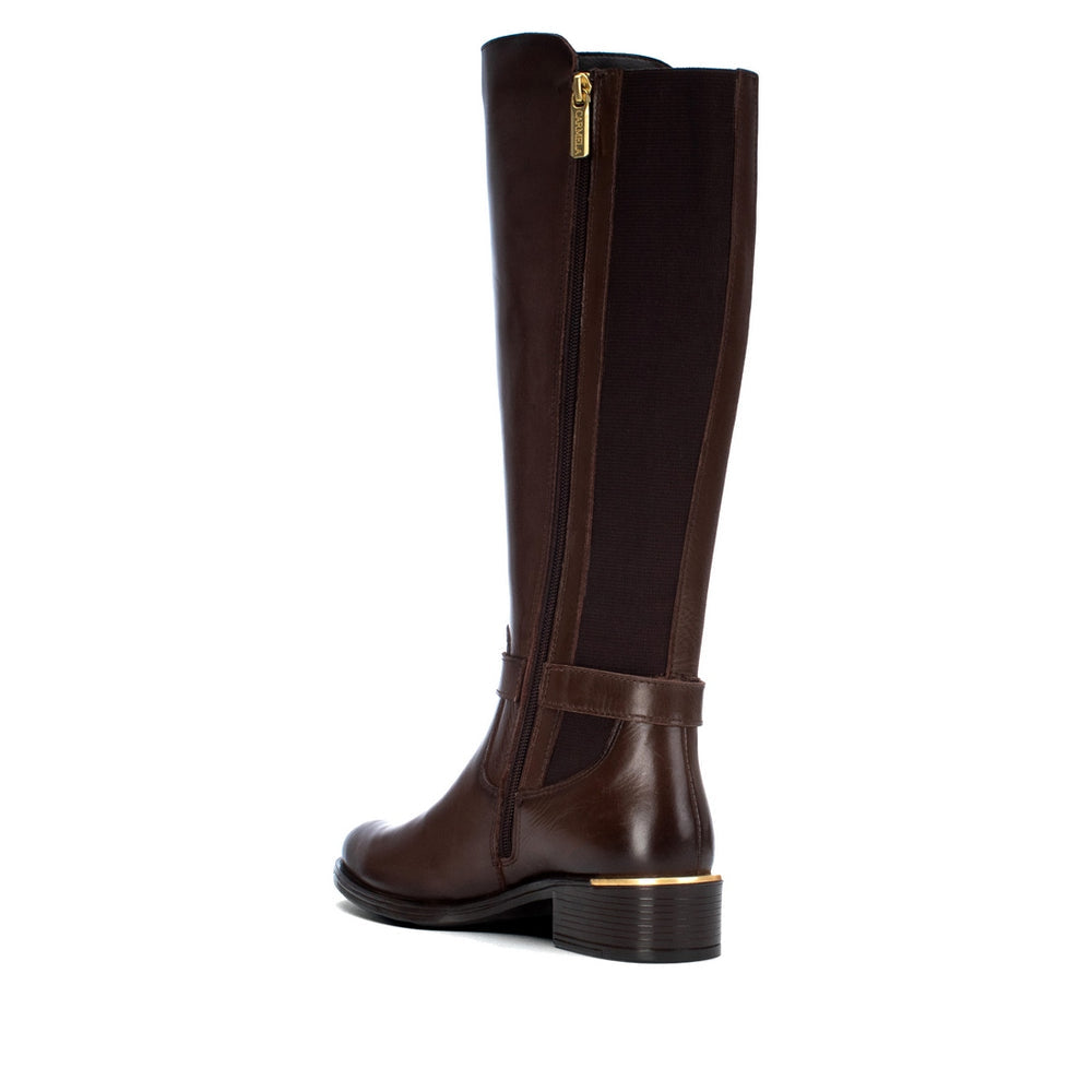 Carmela brown leather and fabric knee high boots