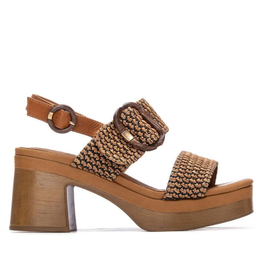 Carmela camel raffia  slingback sandals with block heel
