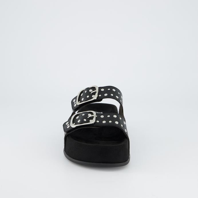 Paul Green black leather mules with silver studded detail - Melissakshoes
