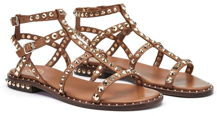 ASH precious tan leather gladiator sandal with gold studded detail