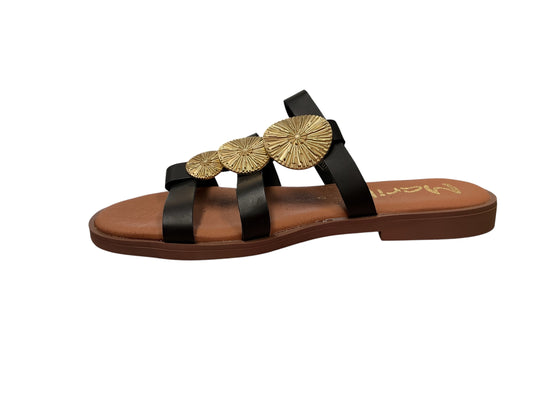 Marila brown leather slide sandal with gold plate detailing