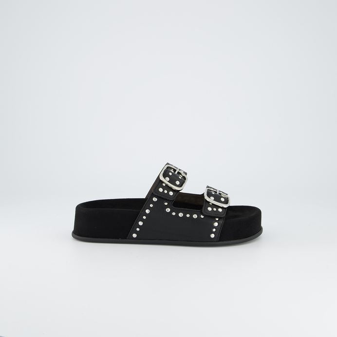 Paul Green black leather mules with silver studded detail - Melissakshoes