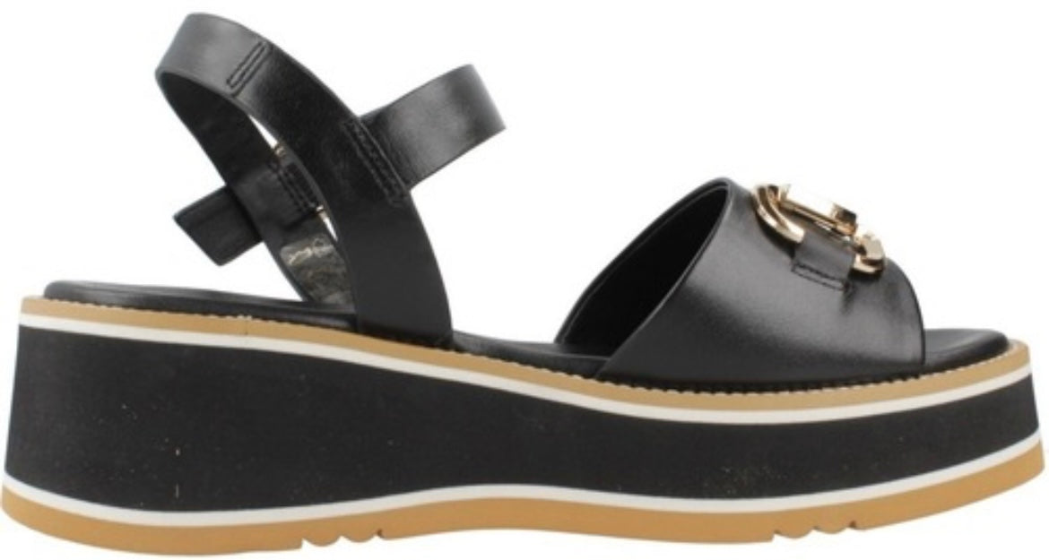 Repo black leather platform sandals