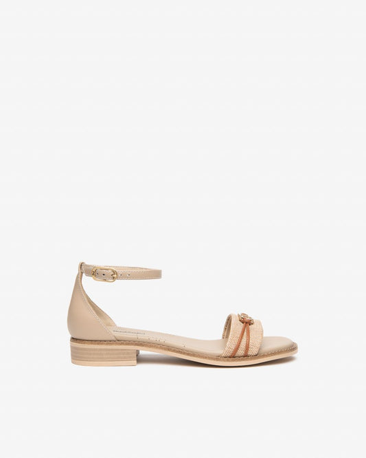NeroGiardini Cream Leather and Canvas Strappy Sandals