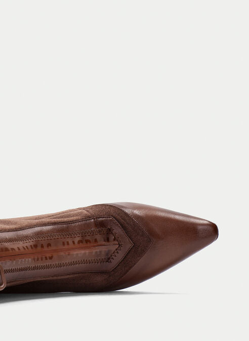 Hispanitas brown leather and stretch fabric pointed toe ankle boots