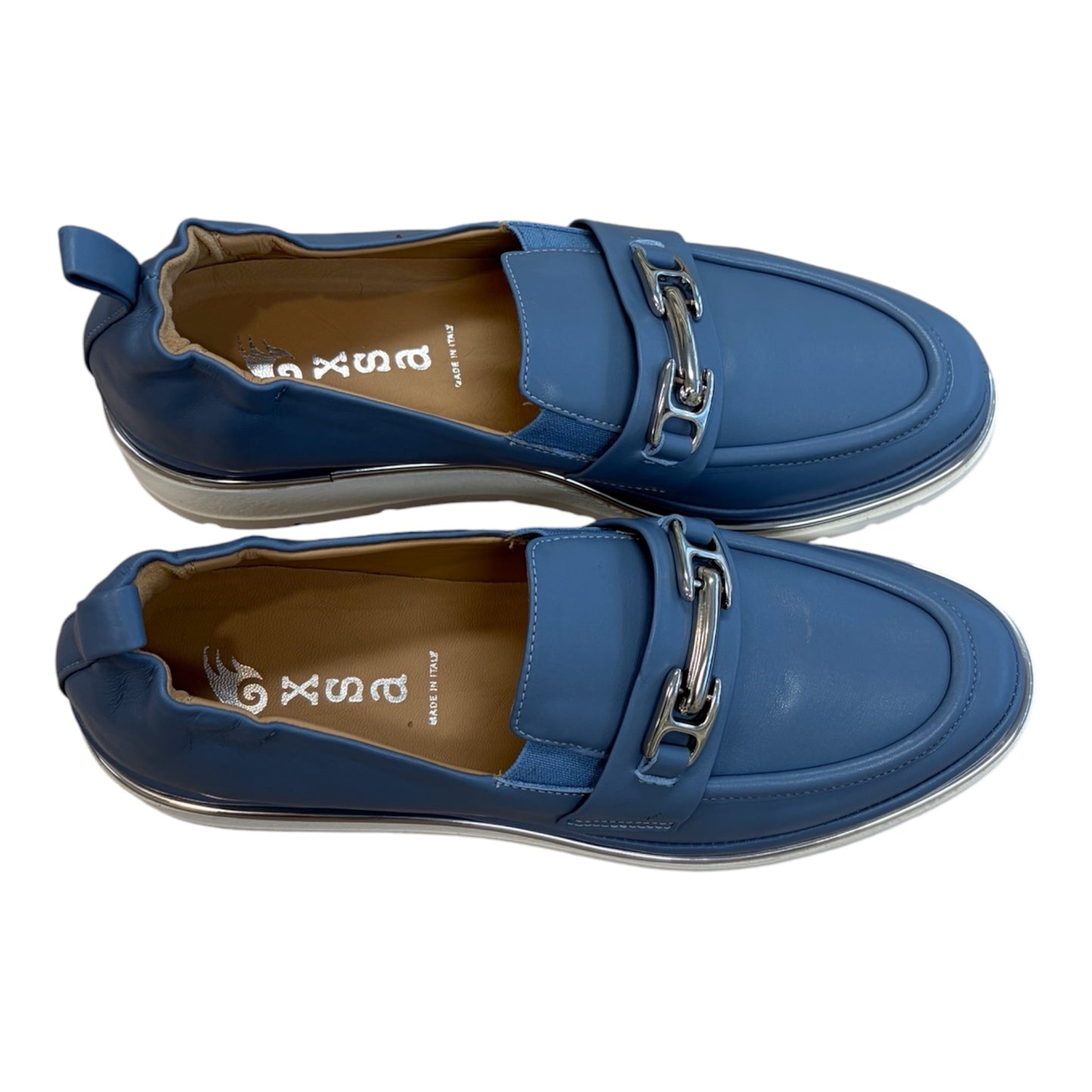 XSA blue leather wedge moccasins
