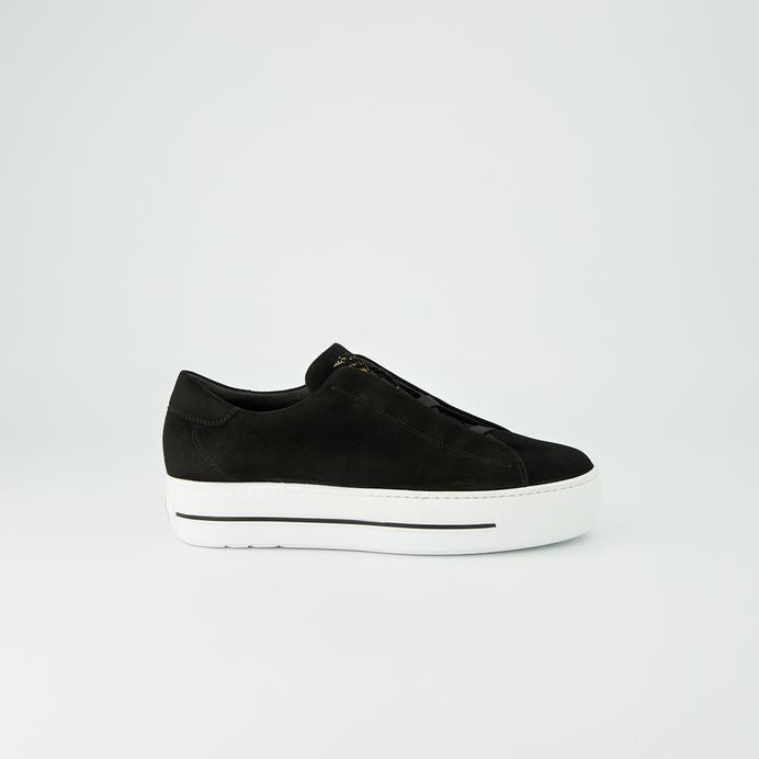 Paul Green black suede slip on his platform sneakers