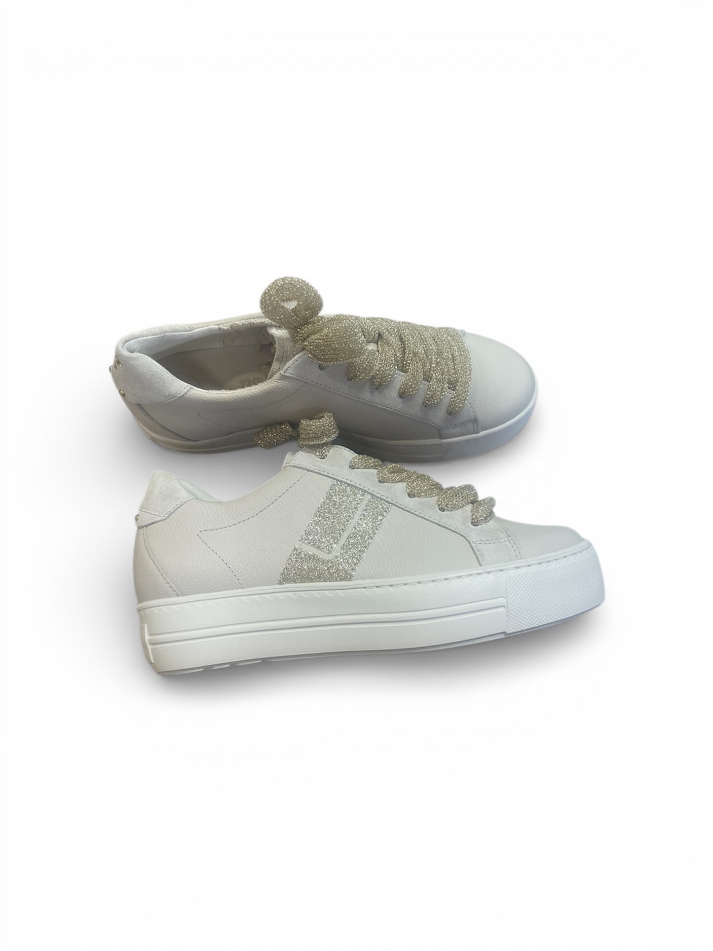 Paul Green beige and gold leather platform sneakers