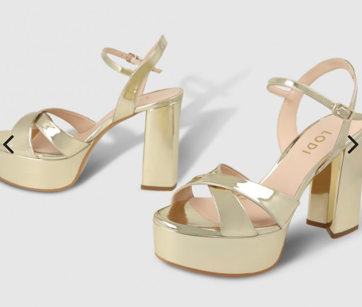 Lodi gold leather mirror effect platform sandal