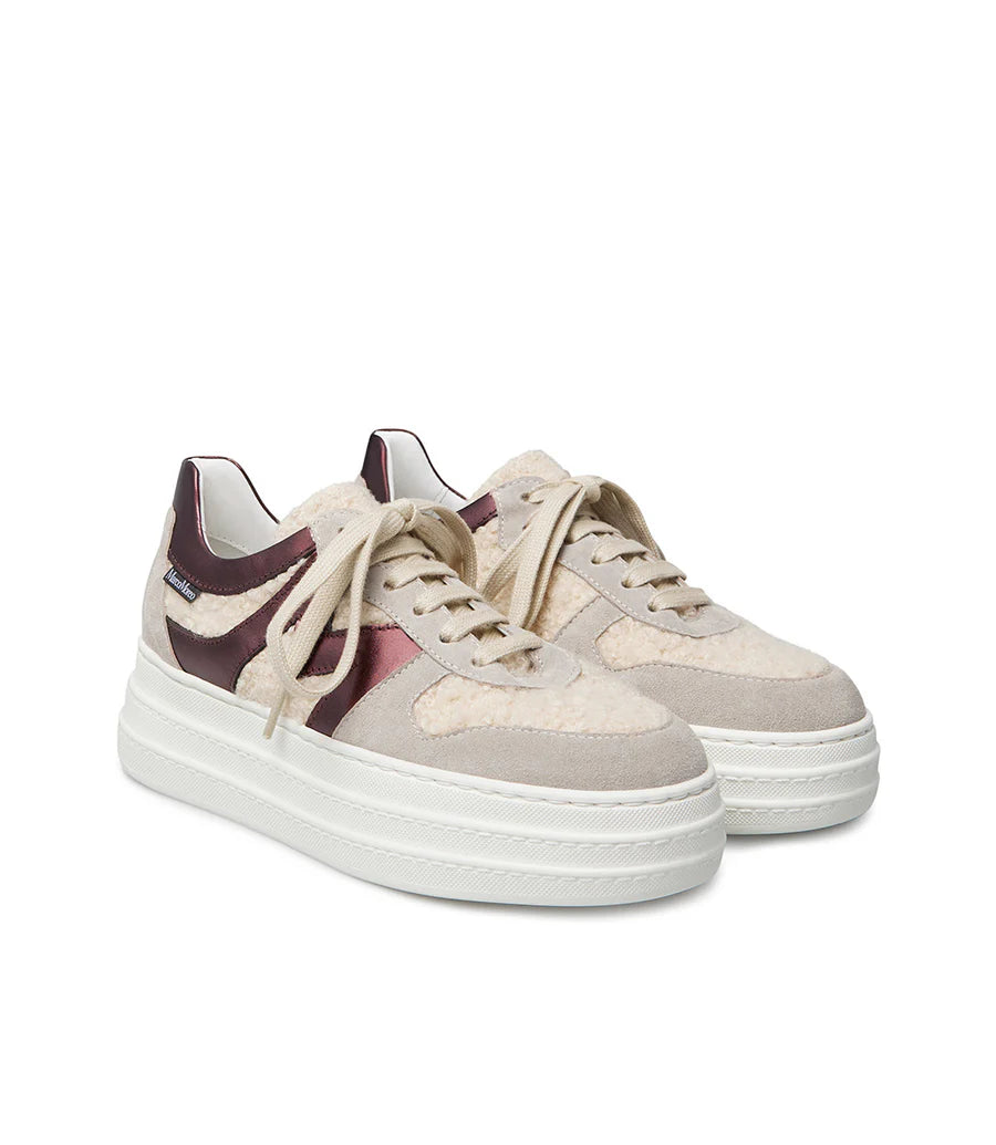 Marco Moreo beige suede & fur platform sneakers with rioga detailing - Melissakshoes
