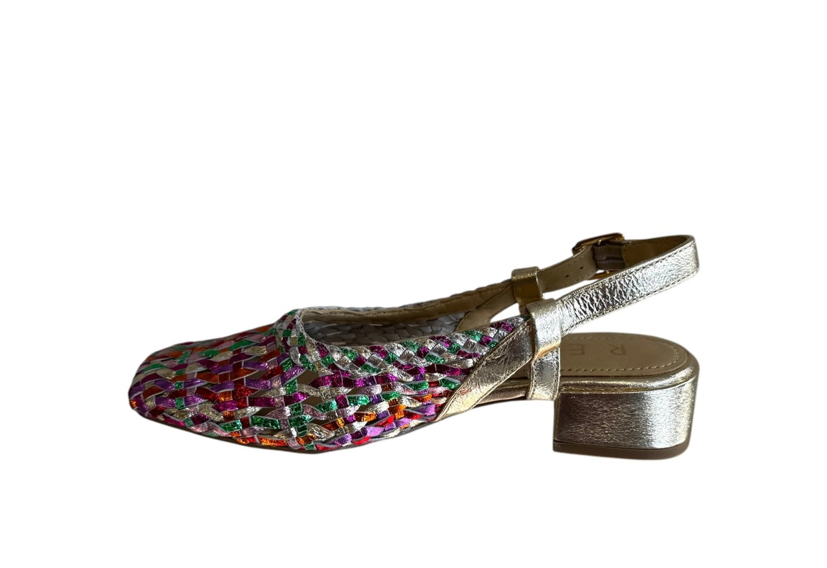 Repo leather multicoloured and gold slingbacks