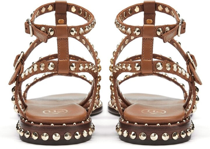 ASH precious tan leather gladiator sandal with gold studded detail