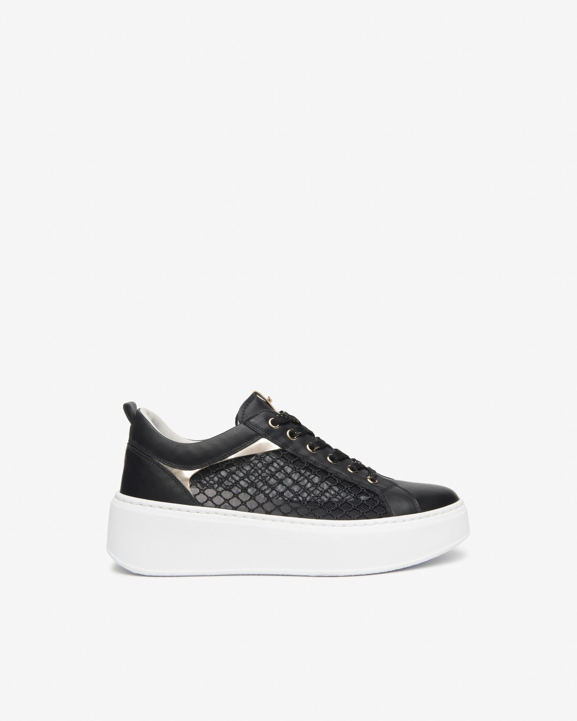 NeroGiardini black leather and canvas platform sneakers - Melissakshoes