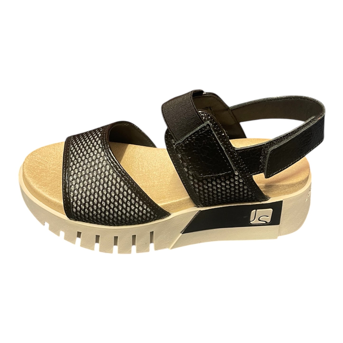 Jose Saenz black mesh and leather platform sandals
