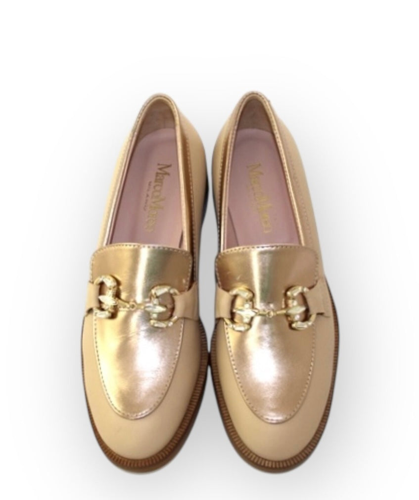 Marco moreo soft biscuit and gold leather loafers