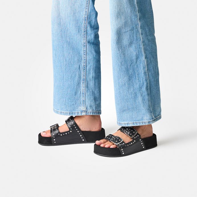 Paul Green black leather mules with silver studded detail - Melissakshoes