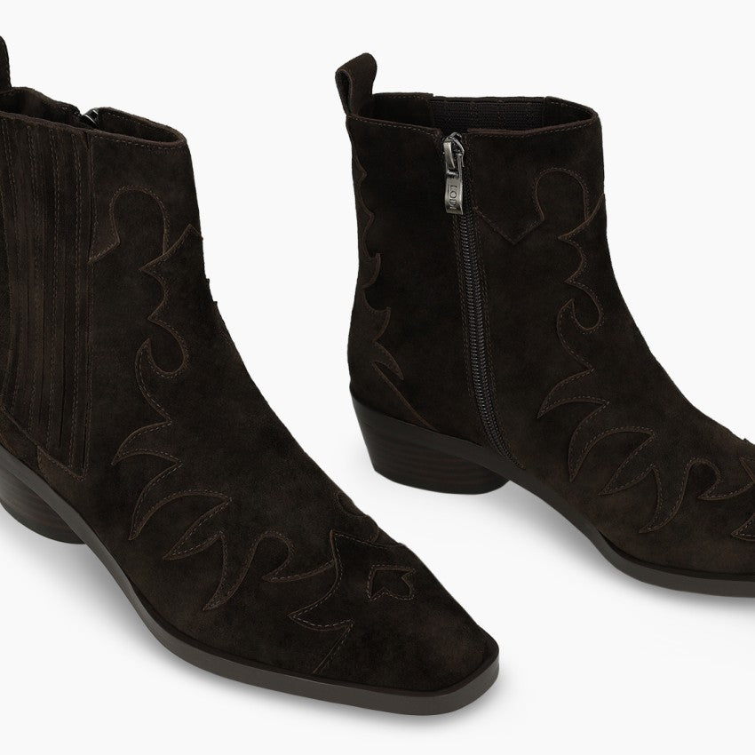 Lodi Telmos chocolate western style ankle boot