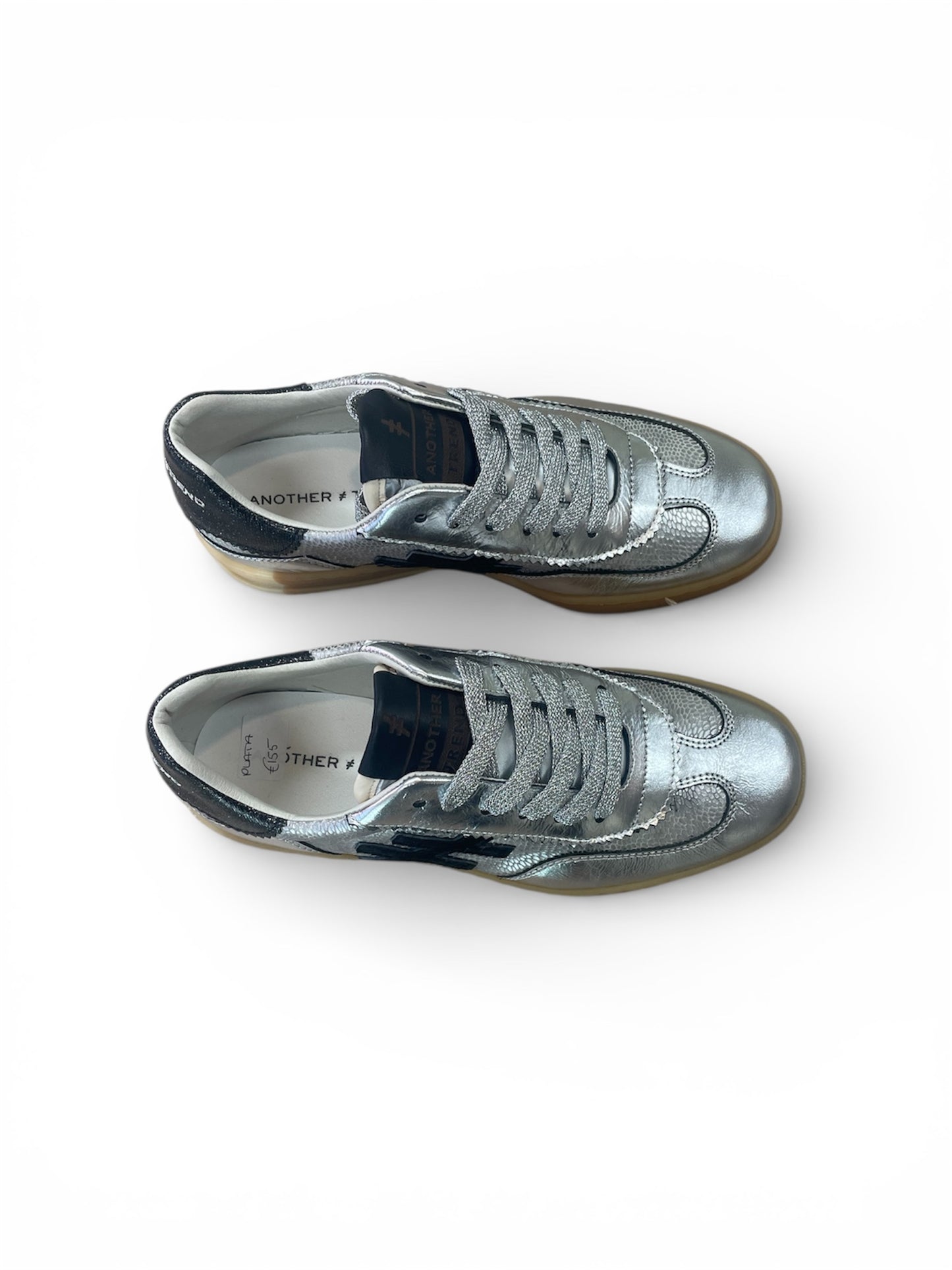 Another Trend silver and black reptile leather sneakers