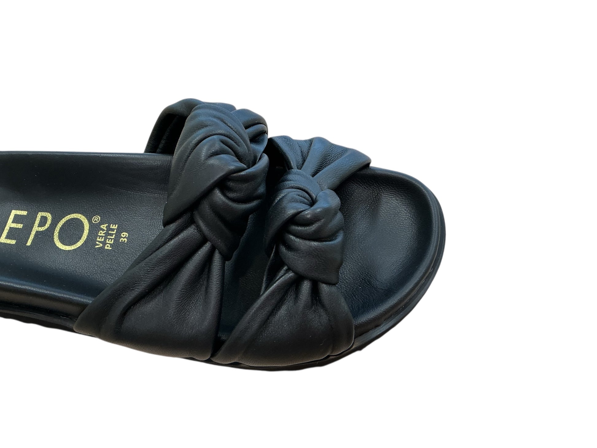 Repo black leather slides with knot detailing - Melissakshoes